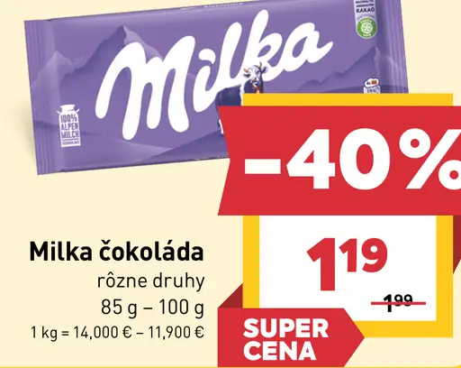 Čokoláda rôzne druhy Milka
