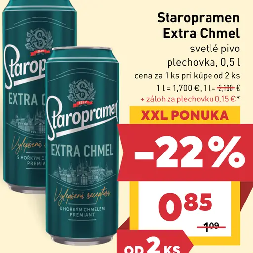 Staropramen Extra Chmel svetlé pivo plechovka