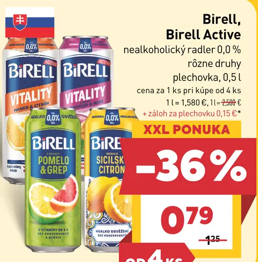 Birell nealkoholický radler 0,0 % – Vitality, Pomelo & grep, Sicilian citron