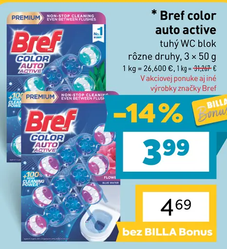 Bref Color Auto Active tuhý WC blok, rôzne druhy