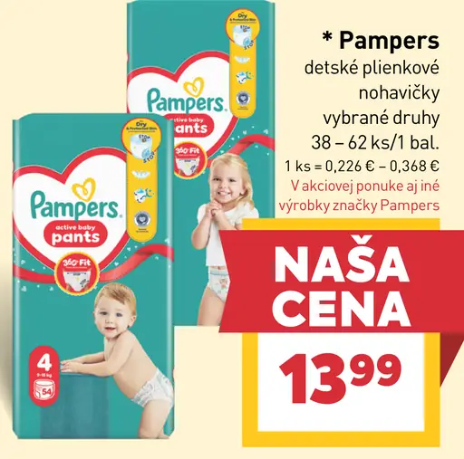Pampers detské plienkové nohavičky, vybrané druhy