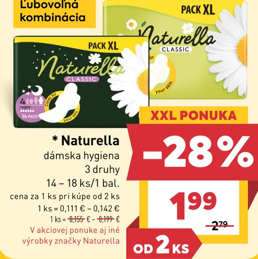 Naturella dámska hygiena rôzne druhy