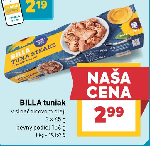 BILLA tuniak v slnečnicovom oleji