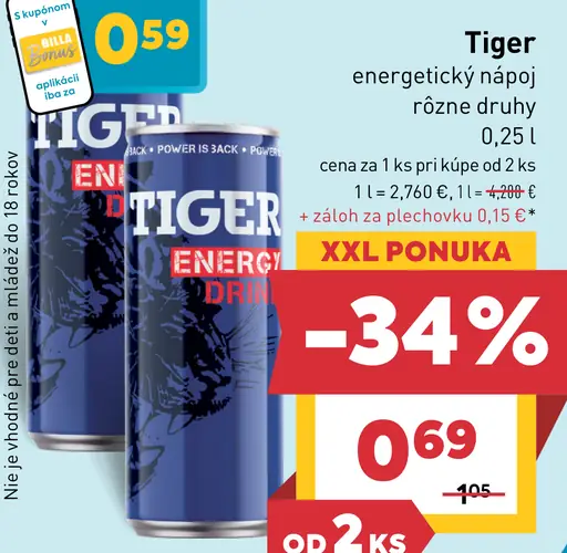 Tiger energetický nápoj rôzne druhy plechovka