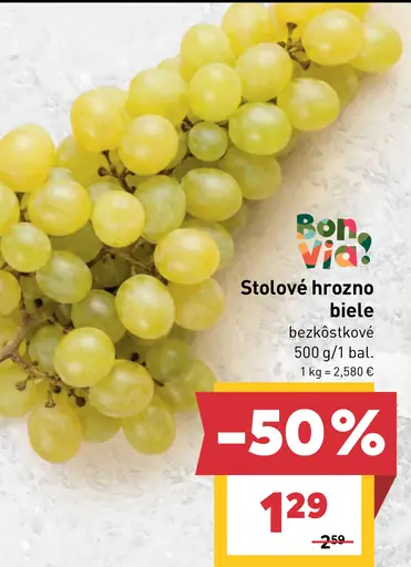 Bon Via stolové hrozno biele bezjadierkové