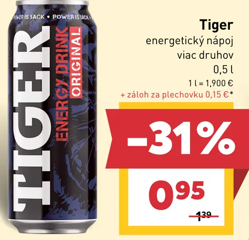 Tiger energetický nápoj rôzne druhy plechovka