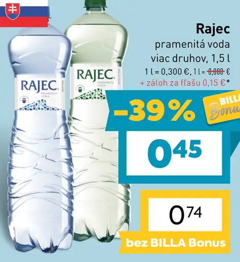 Pramenitá voda ochutená rôzne druhy Rajec