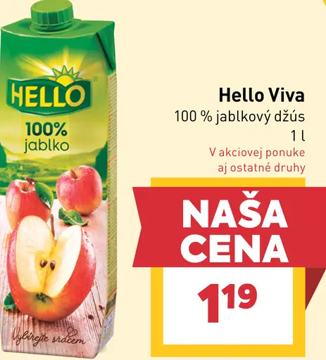 Hello Viva 100 % jablkový džús
