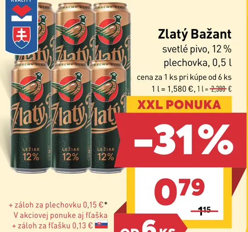 Zlatý Bažant '73 pivo svetlý ležiak plechovka