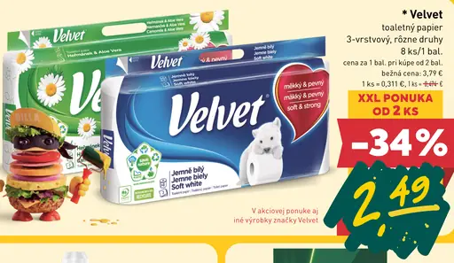 Velvet toaletný papier 3-vrstvový