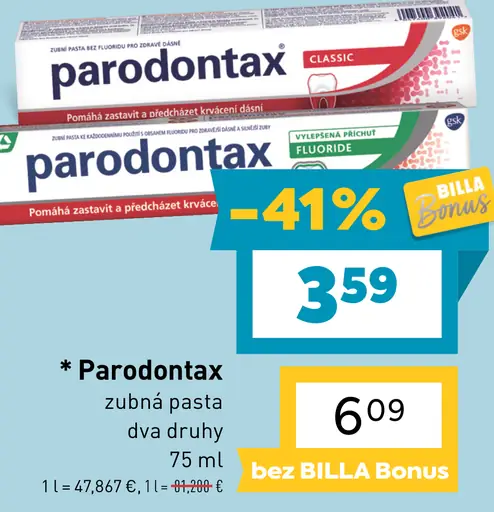 Parodontax zubná pasta rôzne druhy