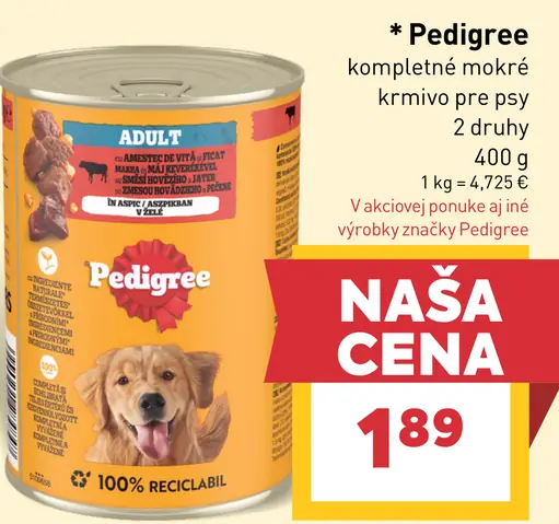 Pedigree kompletné mokré krmivo pre psy, dva druhy