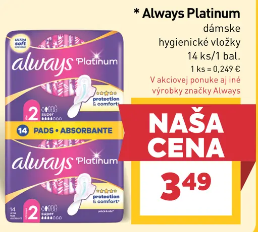 Always Platinum dámske hygienické vložky
