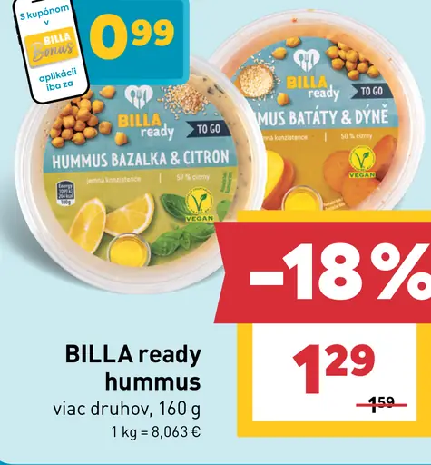 BILLA ready hummus rôzne druhy
