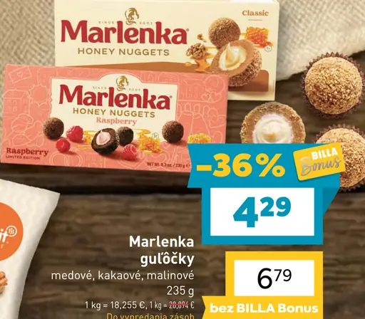 Marlenka guľôčky malinové, medové, kakaové