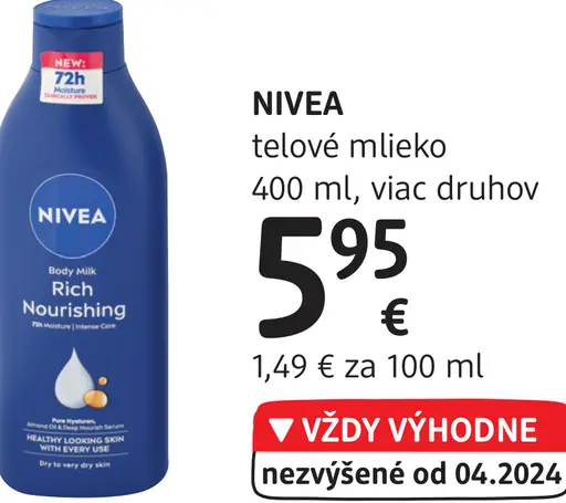 Nivea telové mlieko