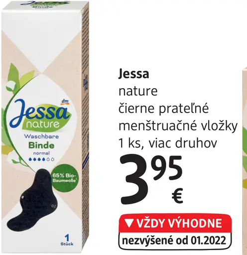 Jessa nature čierne prateľné menštručné vložky