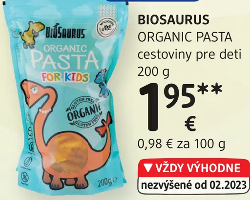 BIOSAURUS ORGANIC PASTA cestoviny pre deti