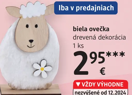 Biela ovečka drevená dekorácia