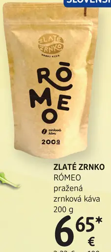 Zlaté Zrnko Rómeo pražená zrnková káva