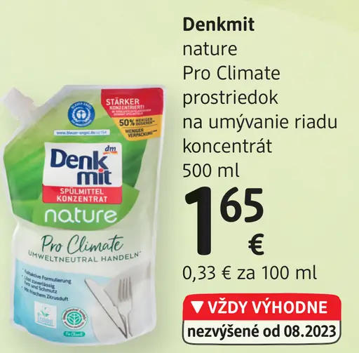 Denkmit nature Pro Climate prostriedok na umývanie riadu koncentrát