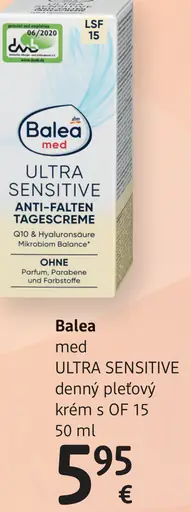 Balea med Ultra Sensitive denný pleťový krém s OF 15