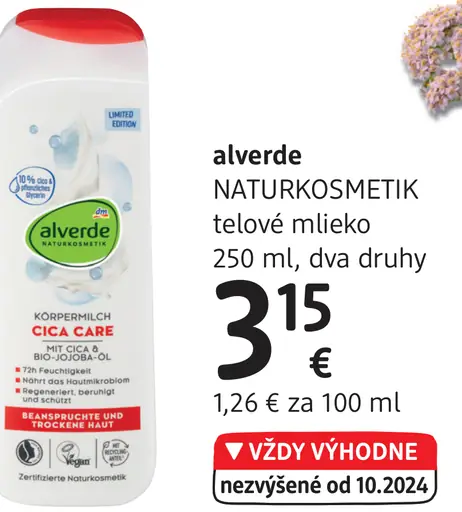 Alverde telové mlieko