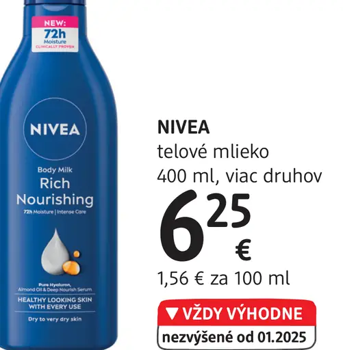 Nivea telové mlieko