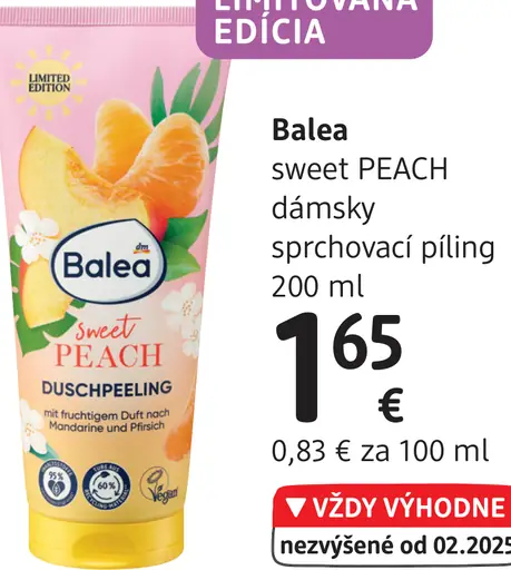 Balea sweet PEACH dámsky sprchovací píling