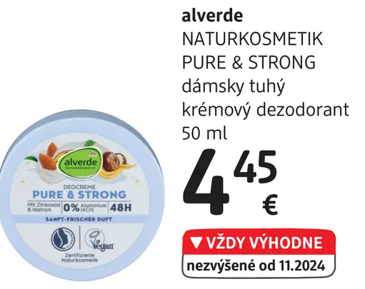 Alverde NATURKOSMETIK PURE & STRONG dámsky tuhý krémový dezodorant