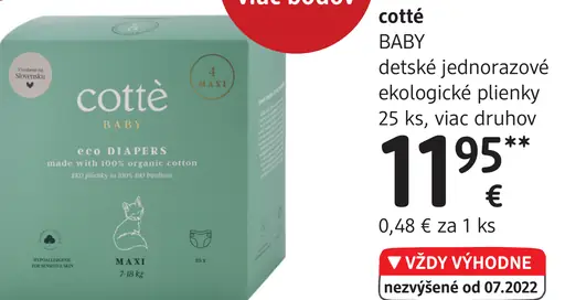 Cotté BABY jednorazové ekologické plienky