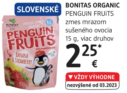 Bonitas Organic Penguin Fruits zmes mrazom sušeného ovocia