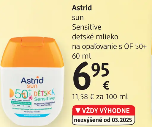 Astrid Sun Sensitive detské mlieko na opaľovanie v spreji OF 50+