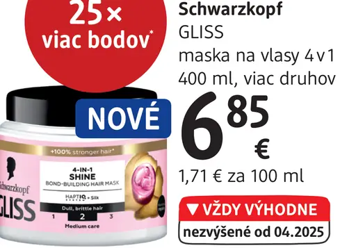 Schwarzkopf Gliss maska na vlasy 4v1
