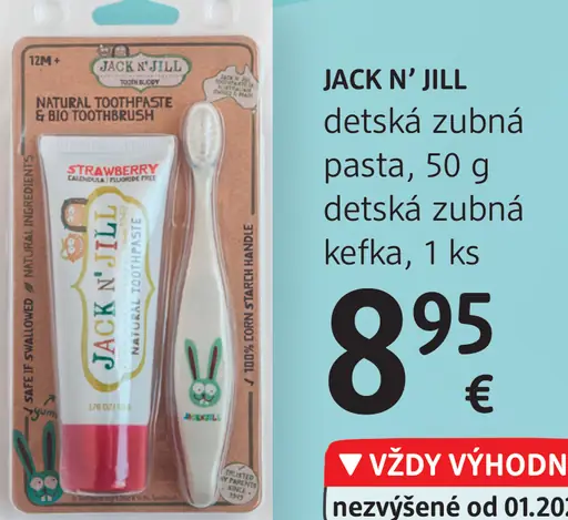 Jack N' Jill detská zubná pasta, 6 g, detská zubná kefka, 1 ks