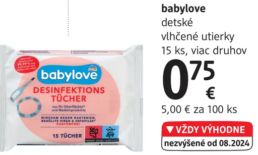 Babylove detské dezinfekčné vlhčené utierky