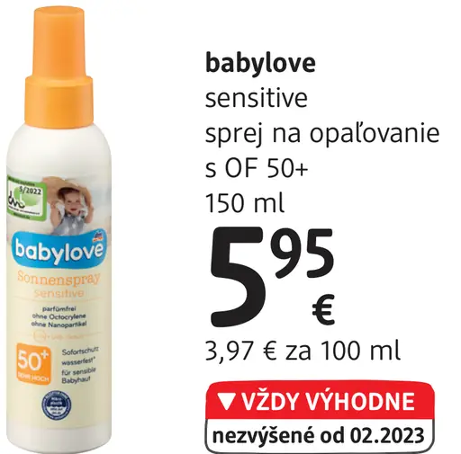 Babylove Sensitive sprej na opaľovanie s OF 50+