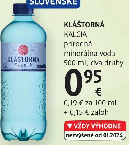 Kláštorná KALCIA prírodná minerálna voda