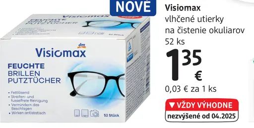 Visiomax vlhčené utierky na čistenie okuliarov