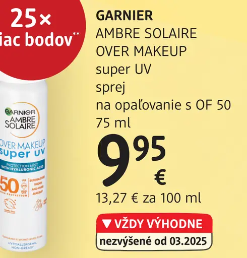 Garnier Ambre Solaire Over Makeup Super UV sprej na opaľovanie s OF 50