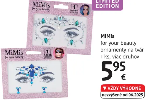 MiMis ornamenty na tvár rôzne druhy