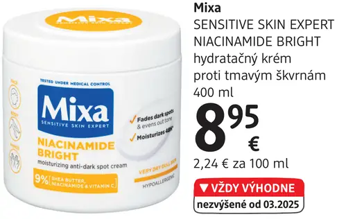 Mixa Sensitive Skin Expert Niacinamide Bright hydratačný krém