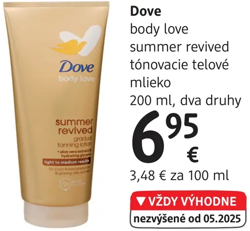 Dove body love summer revived tónovacie telové mlieko