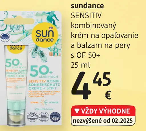 Sundance SENSITIV kombinovaný krém na opaľovanie a balzam na pery s OF 50