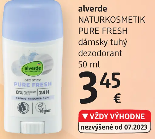 Alverde Natukosmetik Pure Fresh dámsky tuhý dezodorant