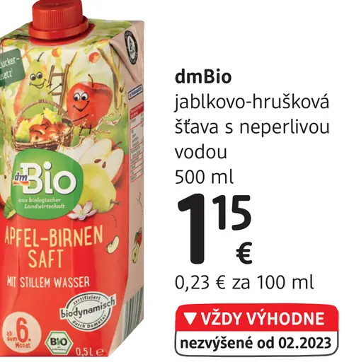 DmBio jablkovo-hrušková šťava s neperlivou vodou