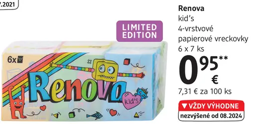 Renova kid's 4-vrstvové papierové vreckovky