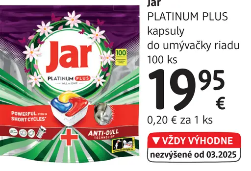 Jar PLATINUM PLUS kapsuly do umývačky riadu