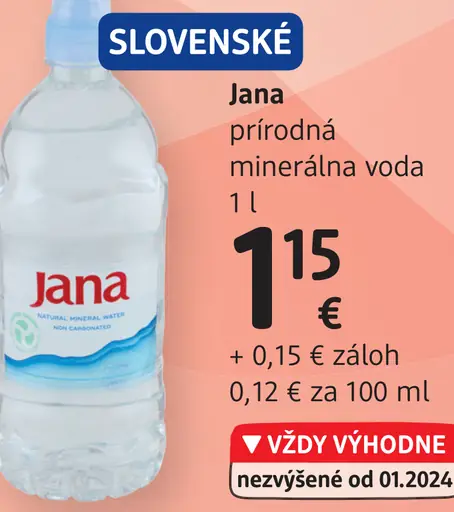 Jana Prírodná minerálna voda nesýtená