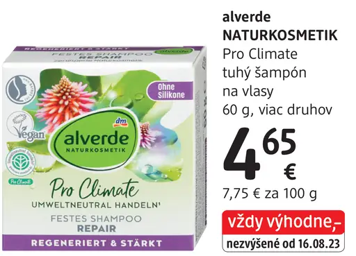 Alverde Naturkosmetik Pro Climate tuhý šampón